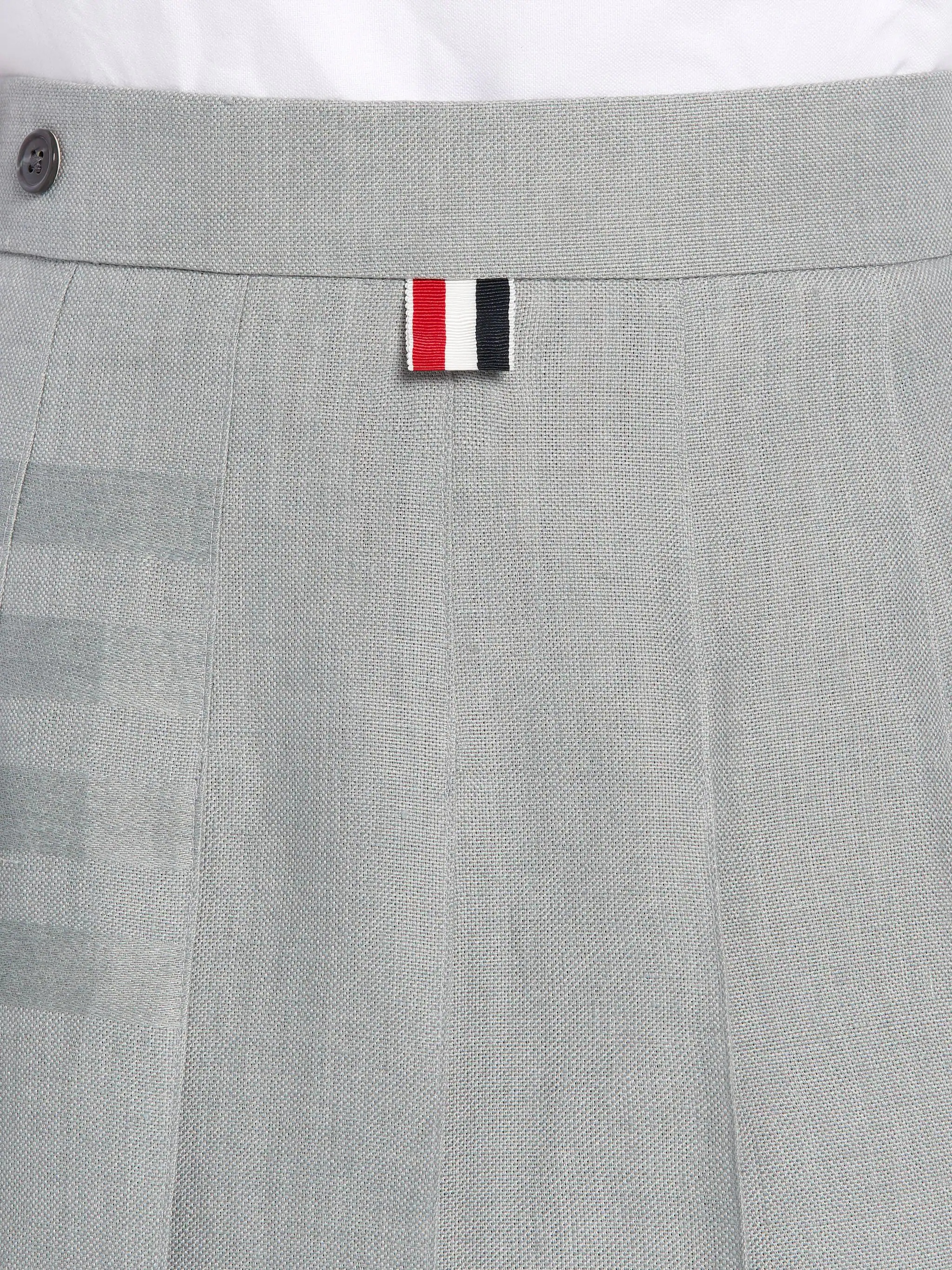 Light Grey Crispy Linen Classic Tonal 4-Bar Pleated Skirt - 6