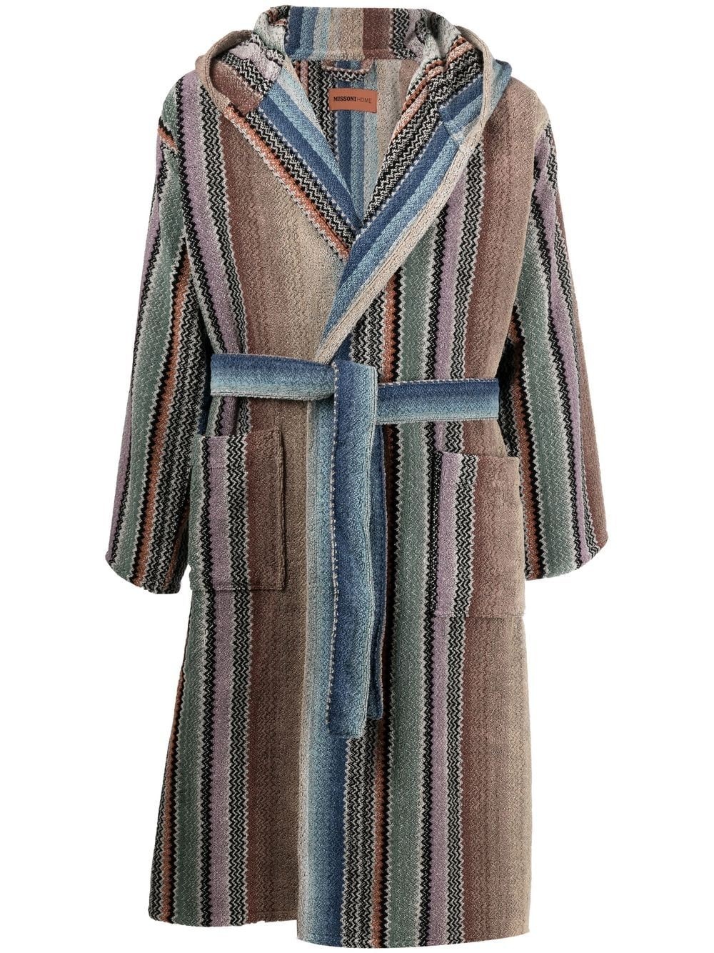 Archie vertical-stripe belted bathrobe - 1