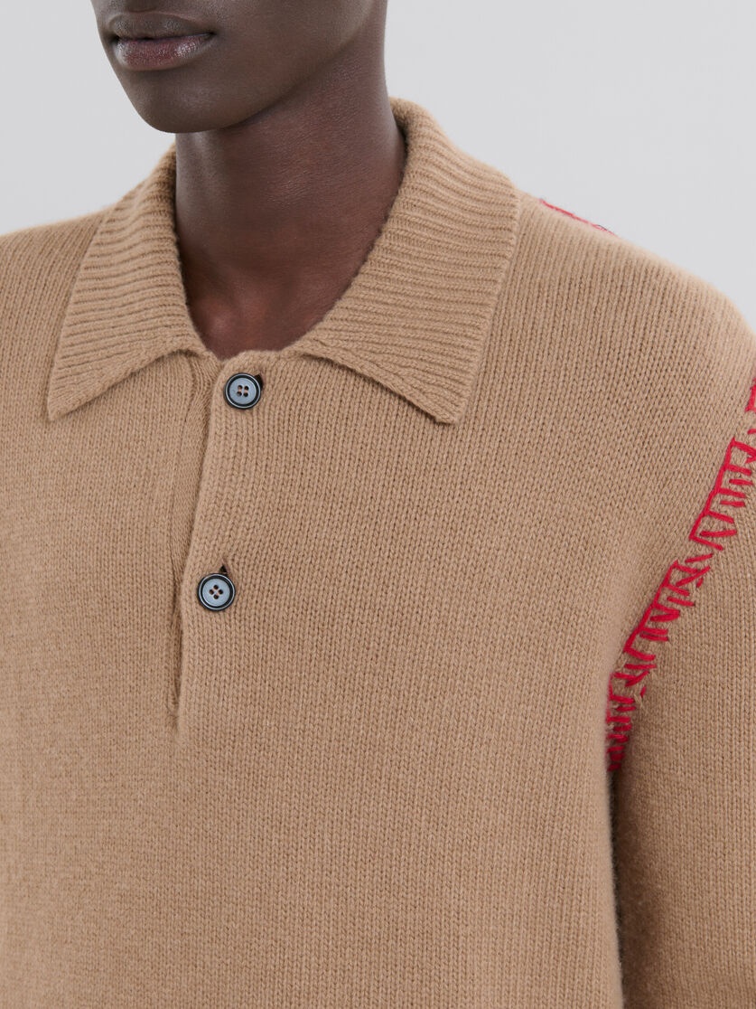 BROWN KNITTED POLO JUMPER WITH MARNI MENDING - 4