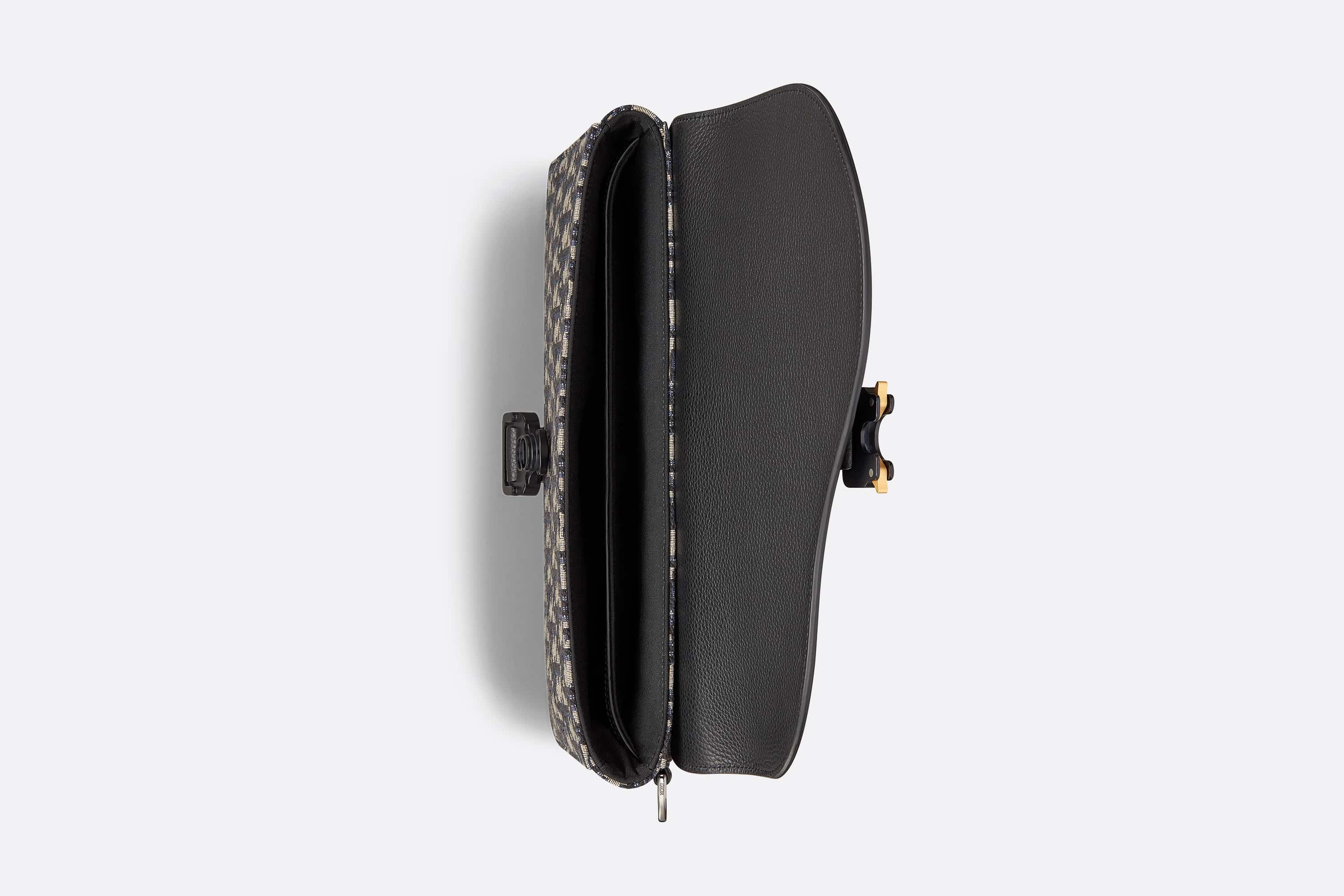 Saddle Vertical Pouch with Strap Beige and Black Dior Oblique Jacquard and  Black Grained Calfskin