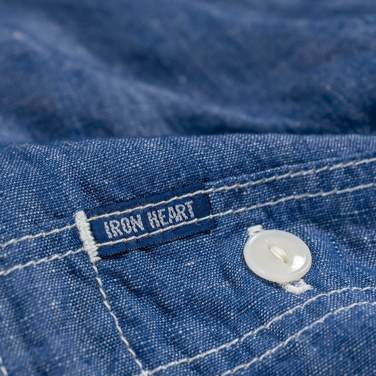IHSH-222-IND 5oz Selvedge Cotton Linen Chambray Work Shirt - Indigo - 10