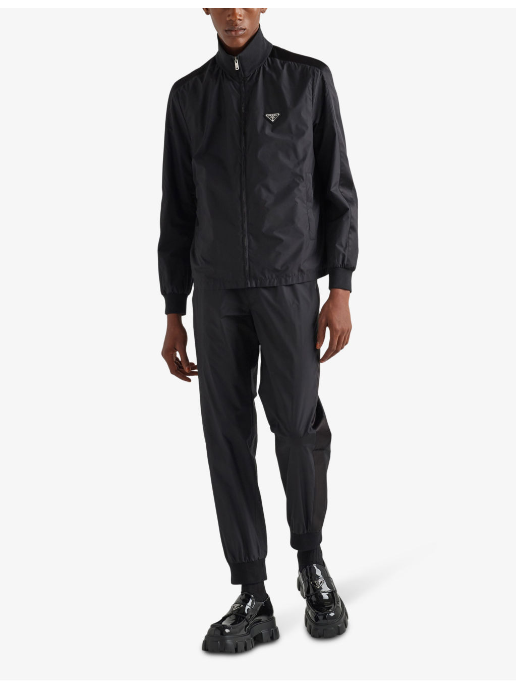 Brand-patch spread-collar silk-blend jacket - 2