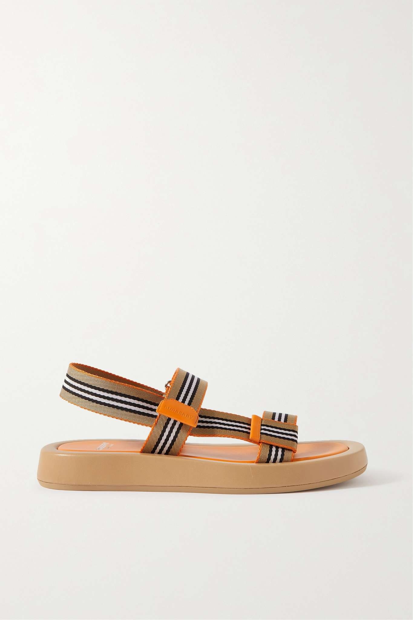 Leather-trimmed striped canvas slingback sandals - 1