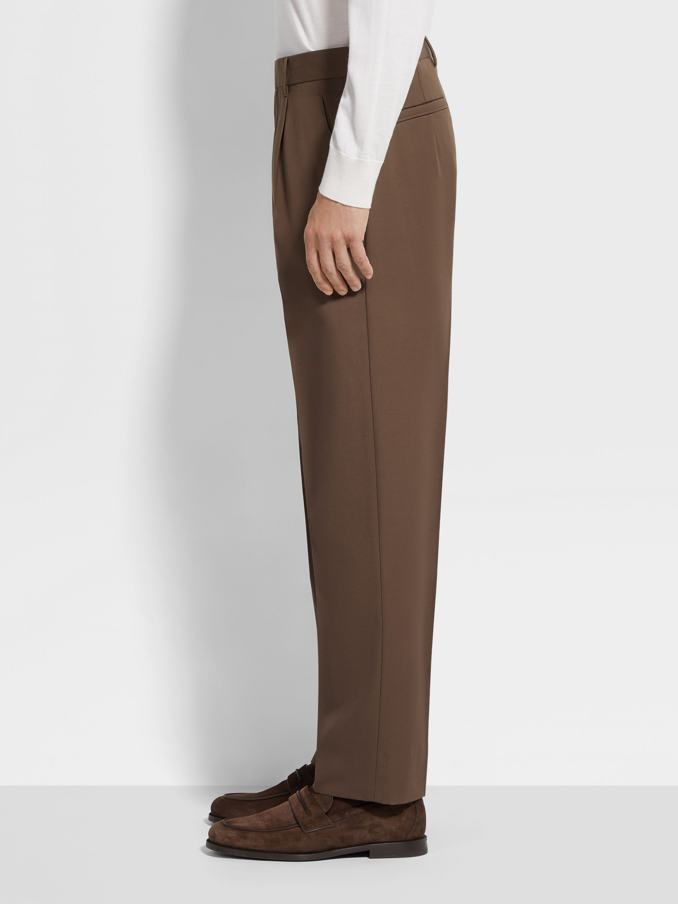 BROWN COTTON AND WOOL PANTS - 4