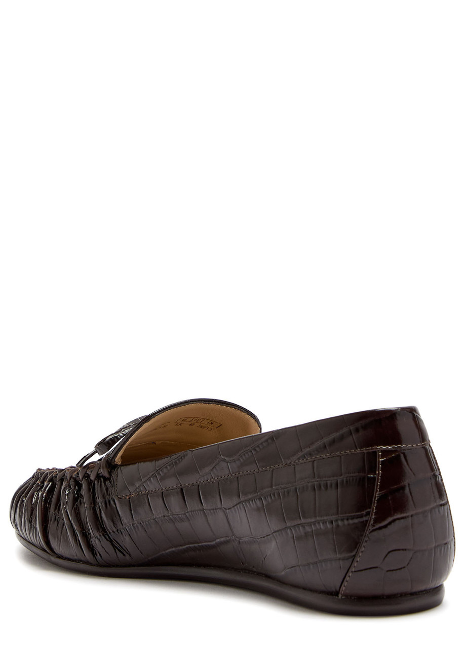 Stuart Weitzman Britt Bow Crocodile-effect Patent Leather Loafers - 2