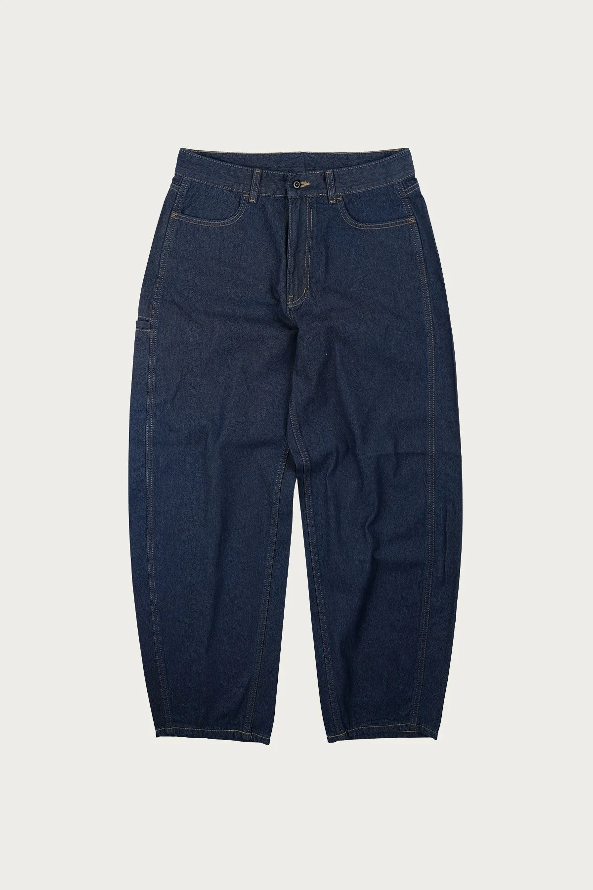 Curved Denim Pants - Indigo - 1