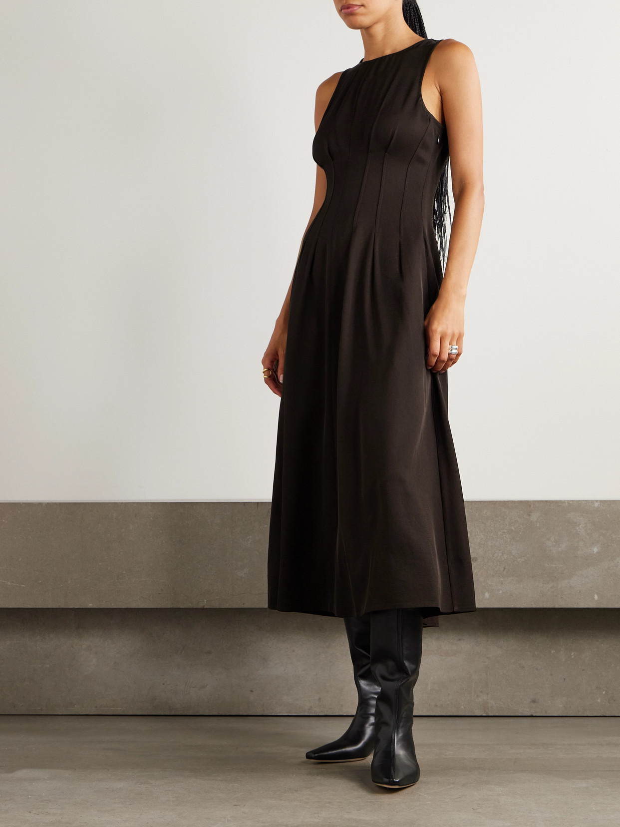 Bronwyn Pleated Twill Midi Dress - 4