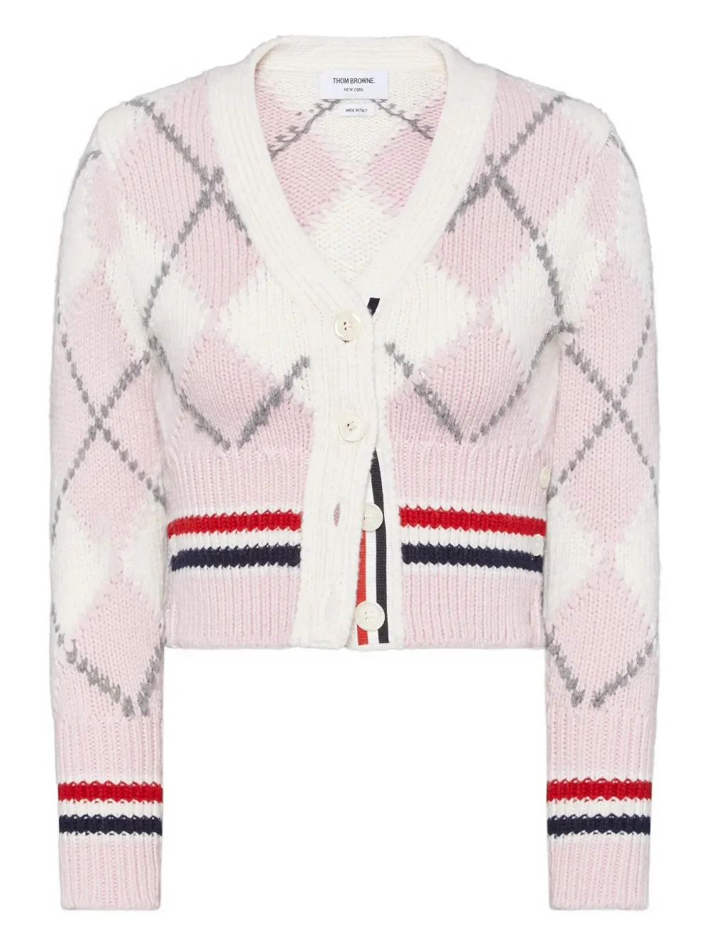 Argyle Intarsia Merino Wool Shrunken Cardigan Women - 1