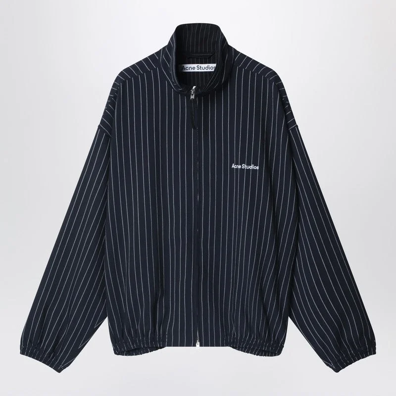 Acne Studios Navy Blue Zip-Up Jacket With Pinstripe Pattern Men - 1