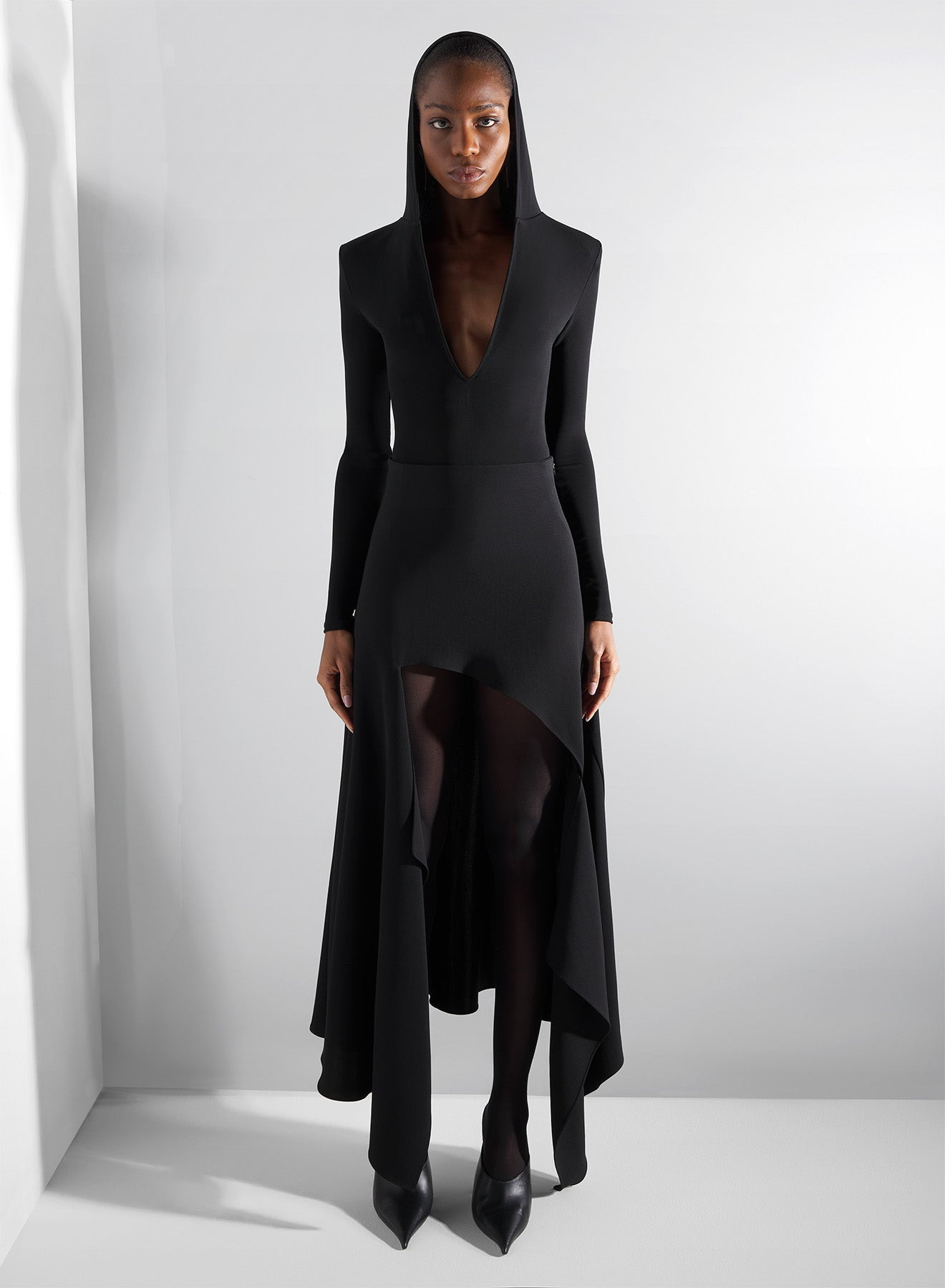 black asymmetric cascading skirt - 5
