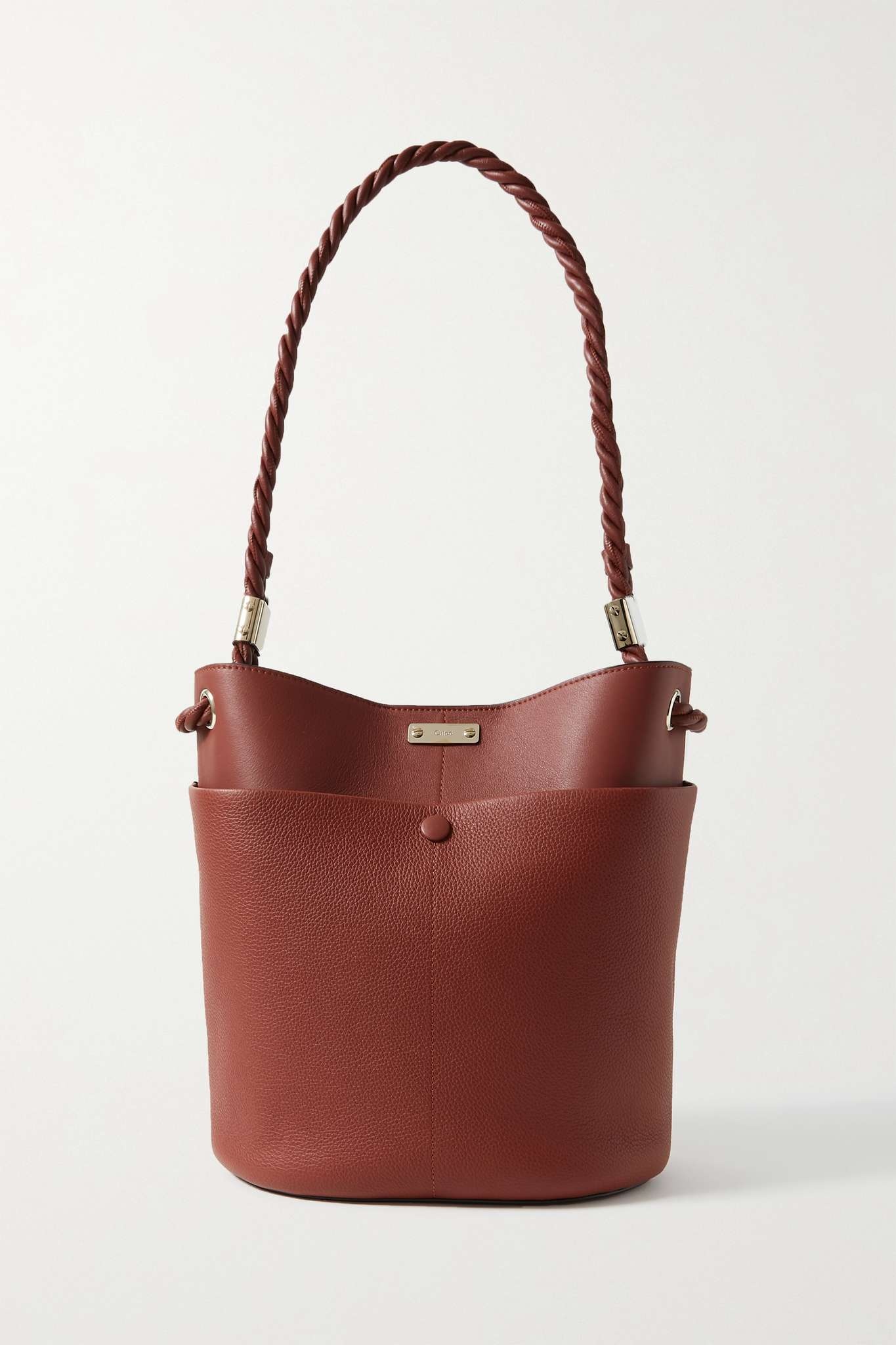 Key medium smooth and textured-leather bucket bag - 1