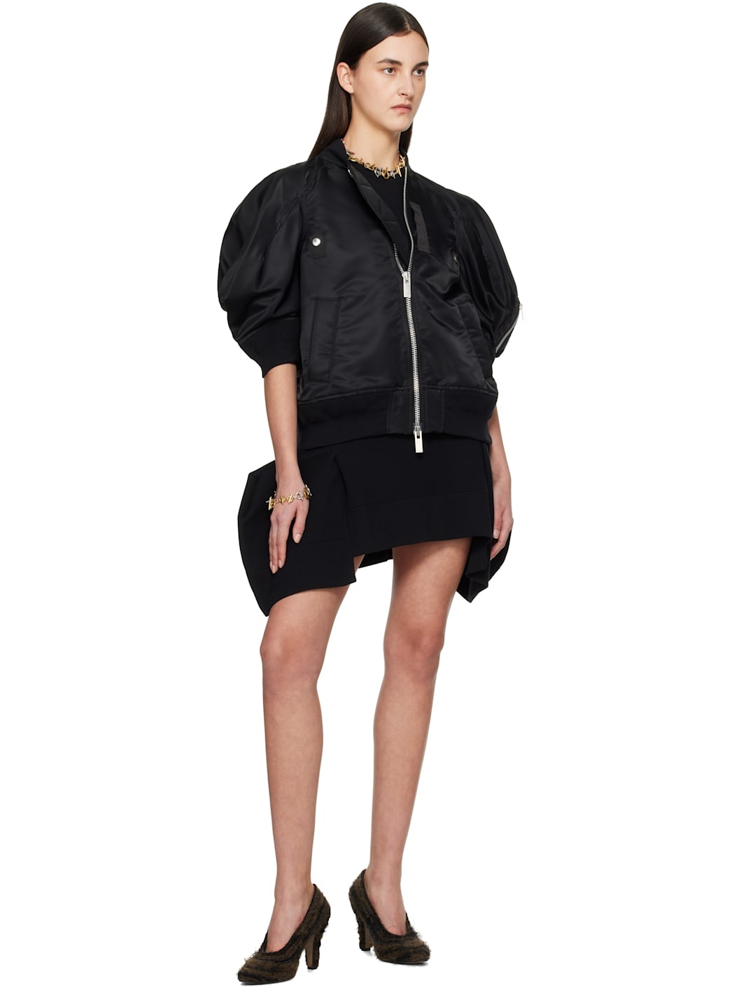 Black Nylon Twill Bomber - 4