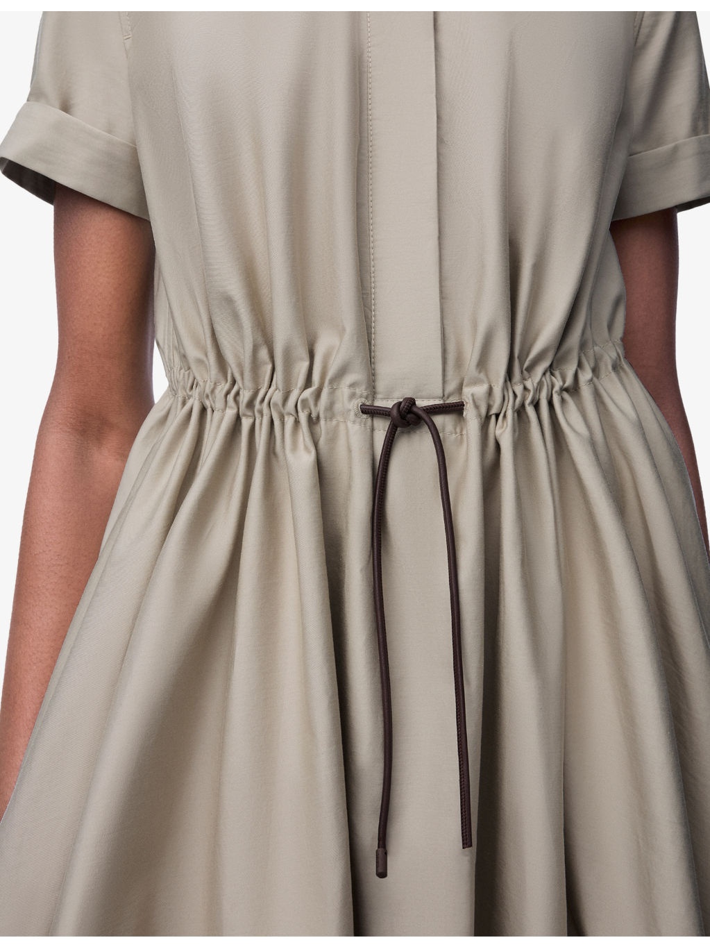 Drawstring-Waist Short-Sleeve Cotton-Silk Woven Mini Dress - 5