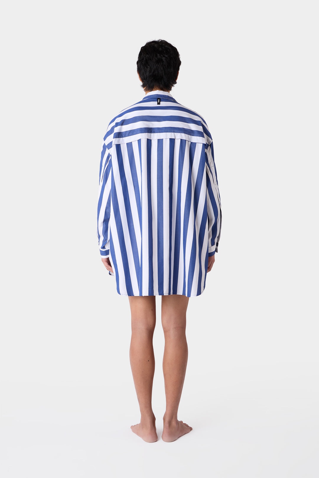 MEGA OVER SHIRT / dark blue & optical white stripes - 8
