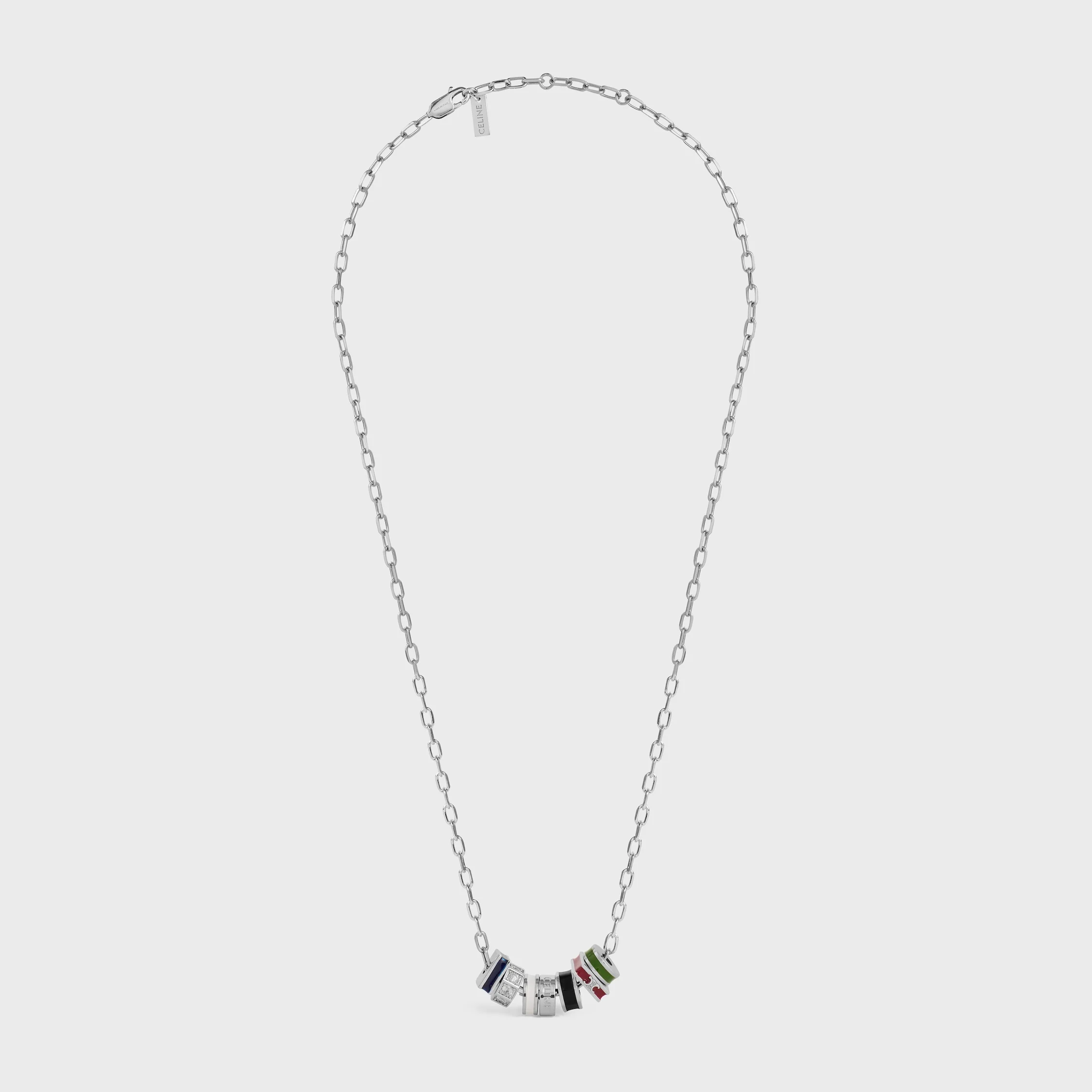 CELINE BOLT NECKLACE IN ENAMEL, STRASS AND BRASS WITH RHODIUM FINISH - 1