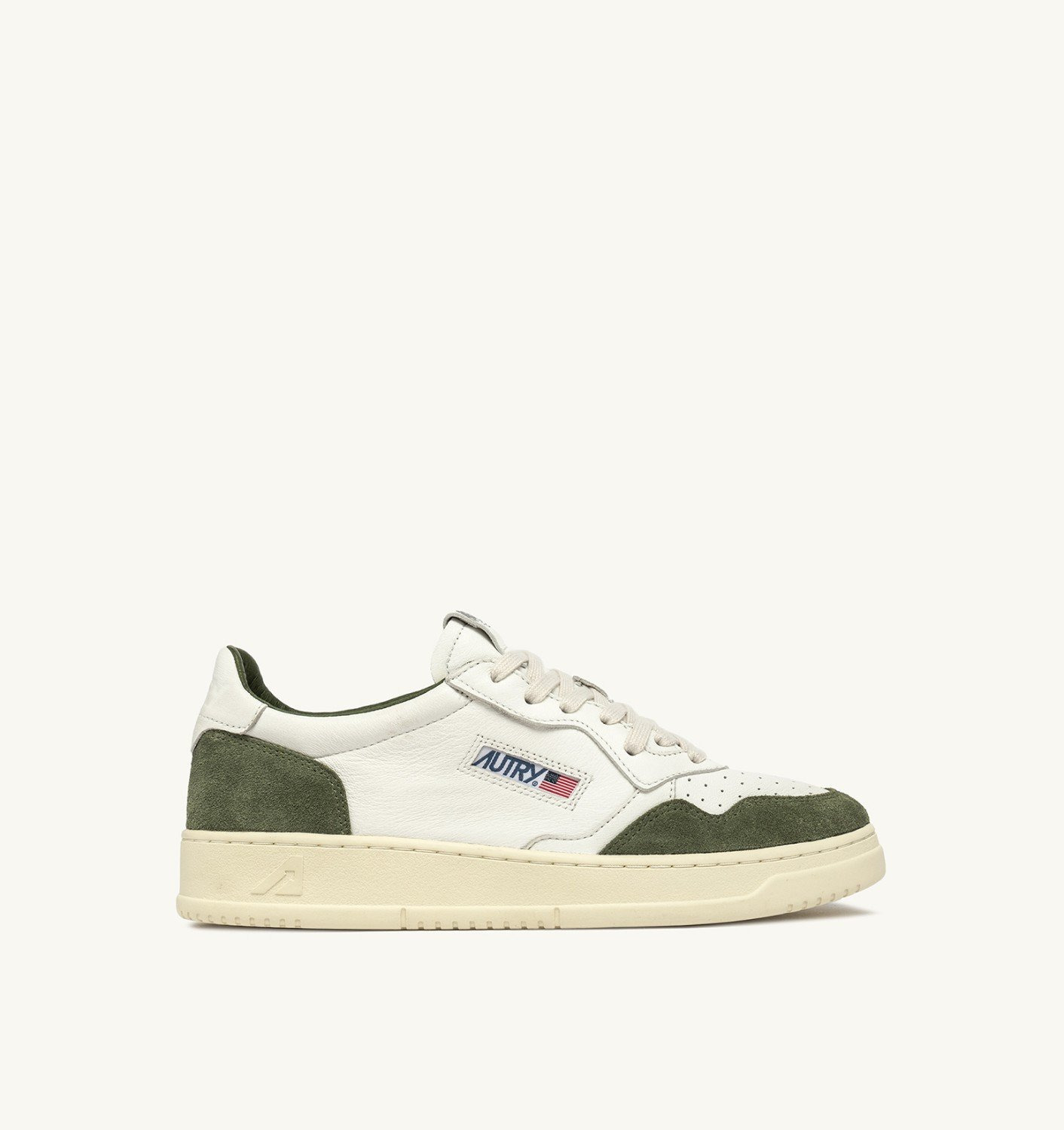 MEDALIST LOW SNEAKERS IN WHITE AND MILITARY LEATHER SUEDE - 1