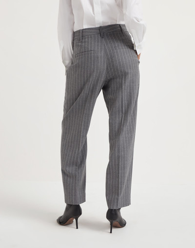 Brunello Cucinelli Virgin wool mouliné chalk stripe slouchy trousers with monili outlook