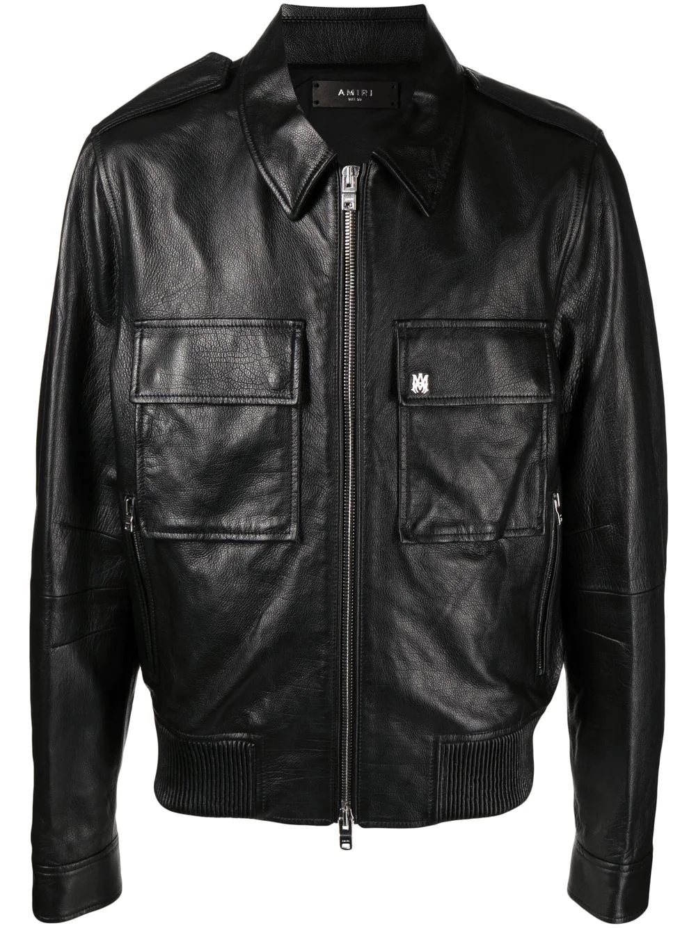 classic-collar leather jacket - 1