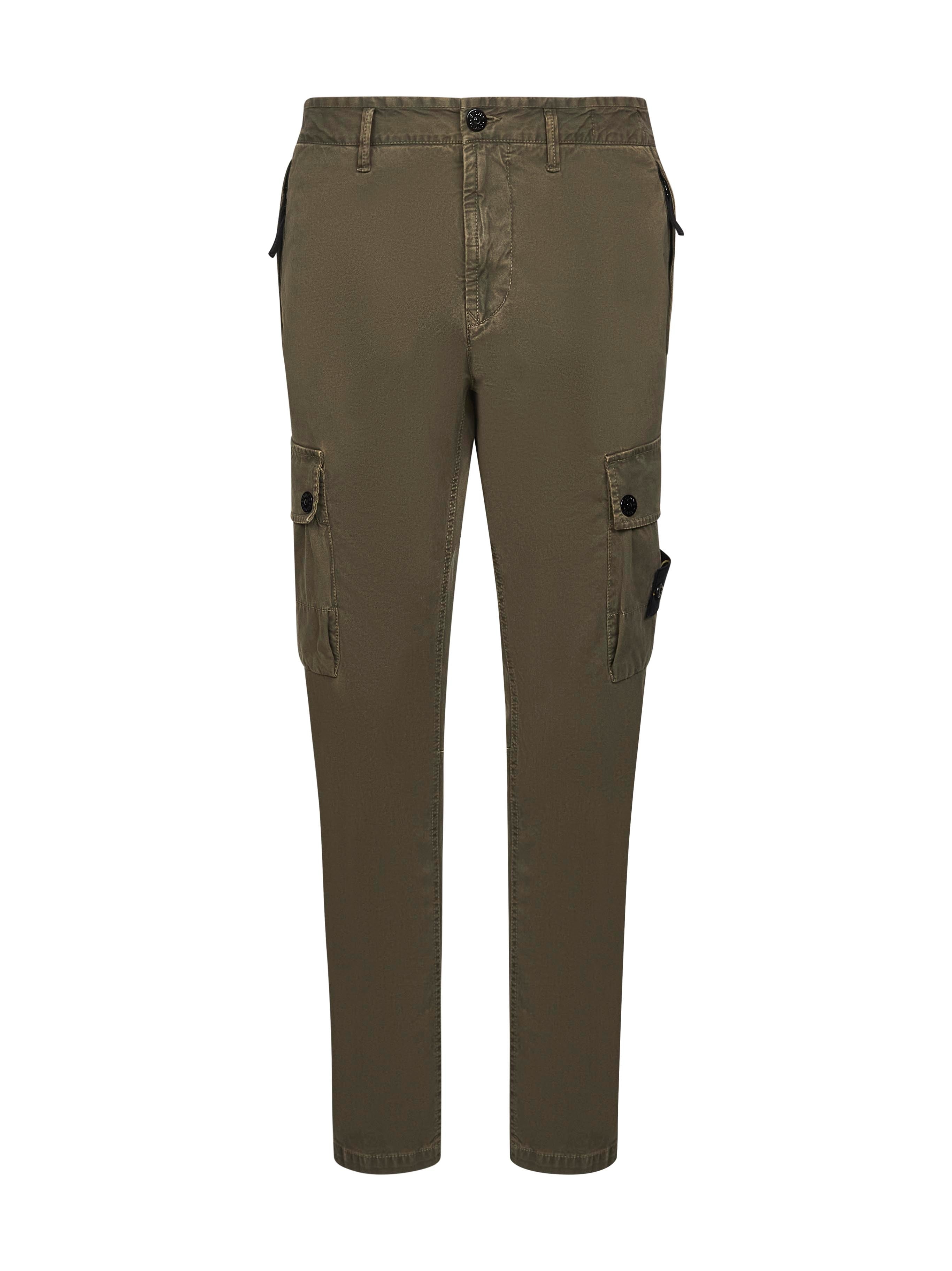 Green stretch twill cargo trousers - 1