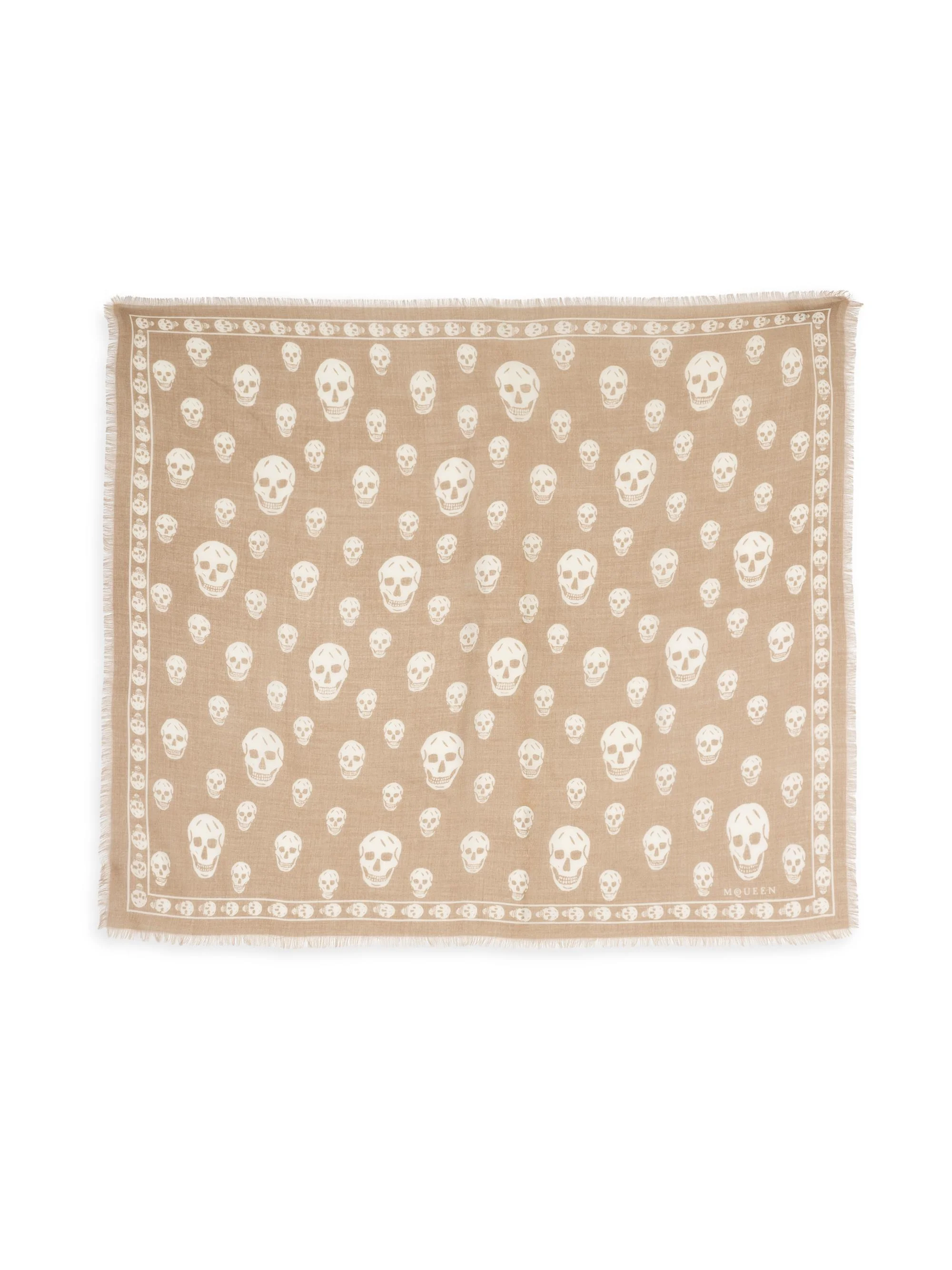 Women's Skull Wool Scarf - Beige Ivory - 1