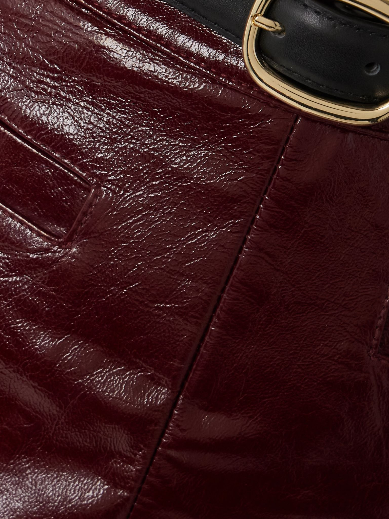 Belted leather skirt Burgundy - 4