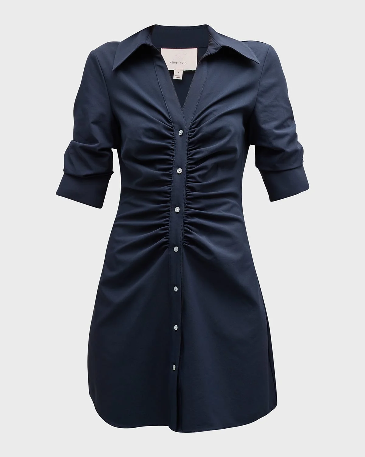 Elina Ruched Button-Front Mini Dress - 1