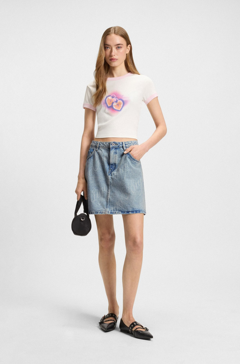 HUGO MINI SKIRT IN LOGO-PRINT RIGID DENIM outlook