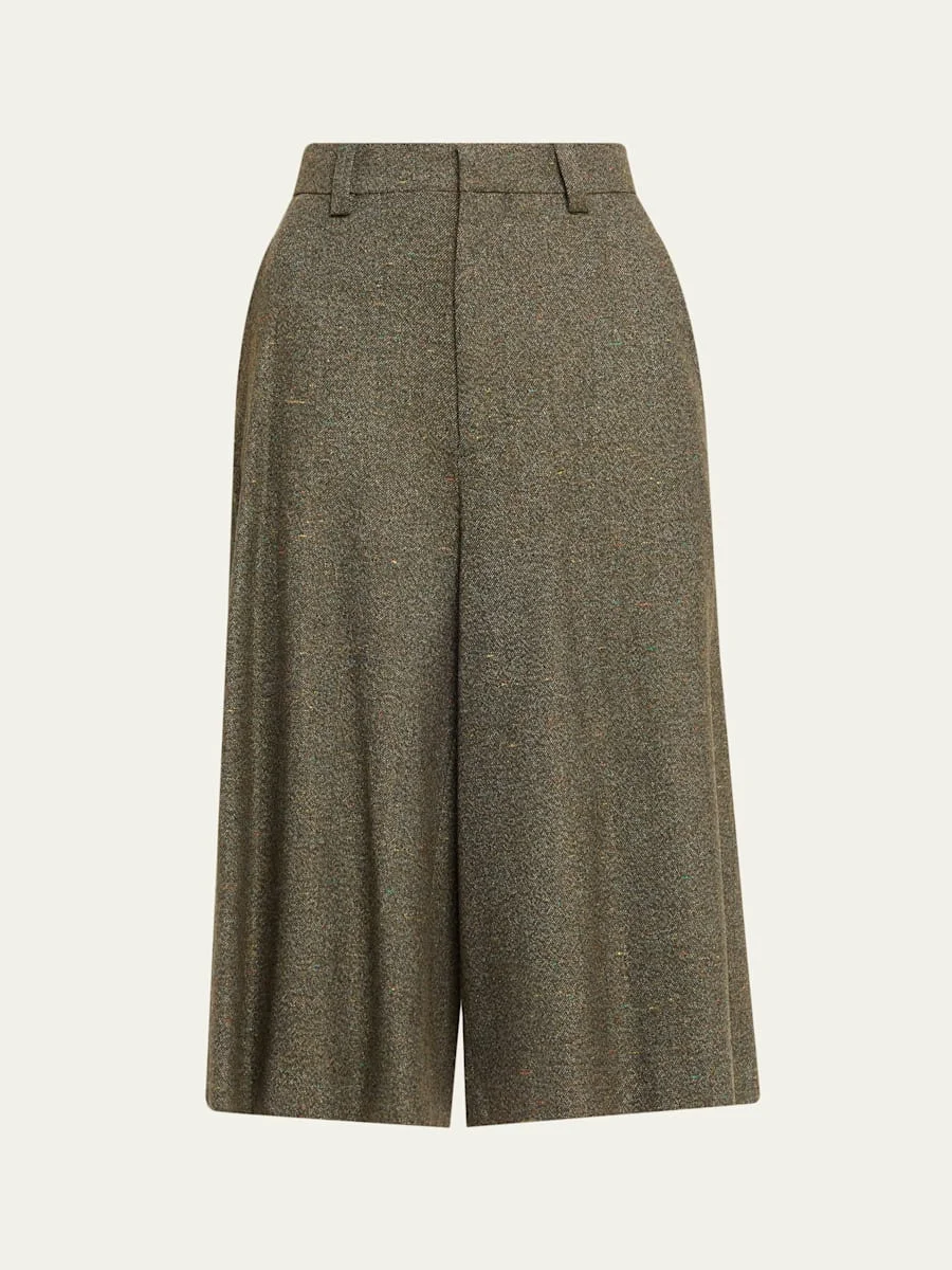 Drake Cashmere-Wool Wide-Leg Bermuda Trousers - 1