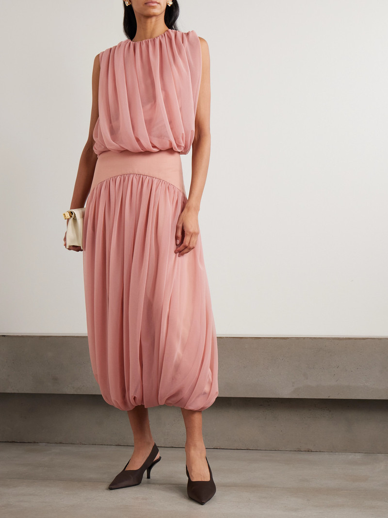 ABADIA Paneled Gathered Twill And Chiffon Maxi Skirt outlook