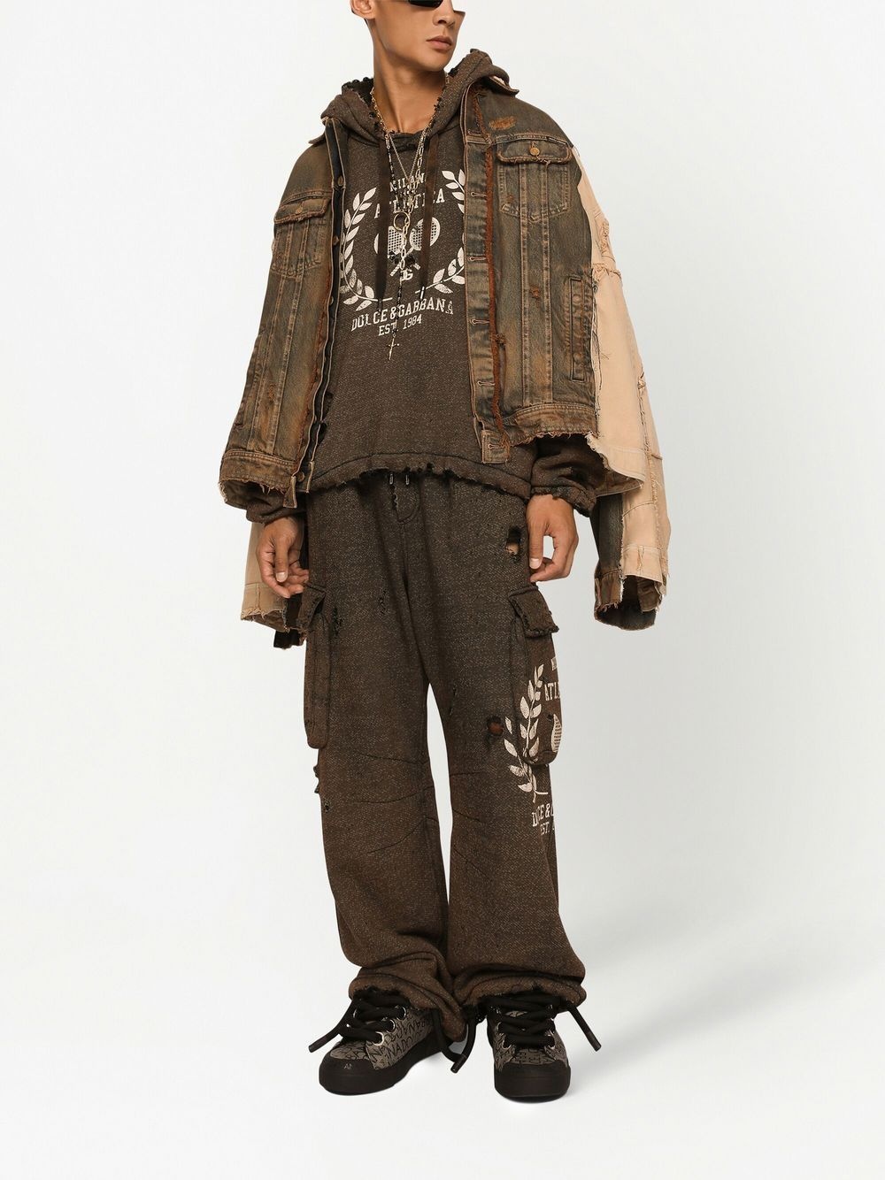 graphic-print ripped hoodie - 2