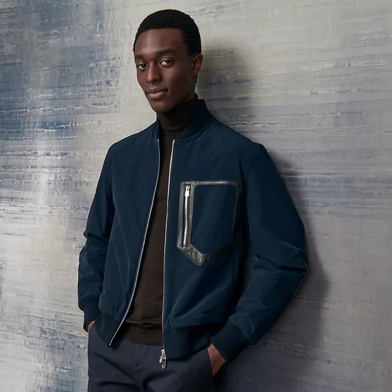 Rib-trim jacket with leather details 1