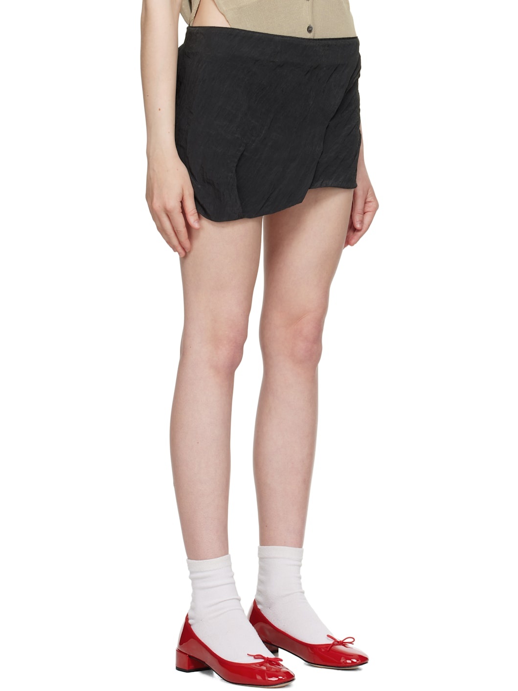Gray Crinkled Gather Miniskirt - 2