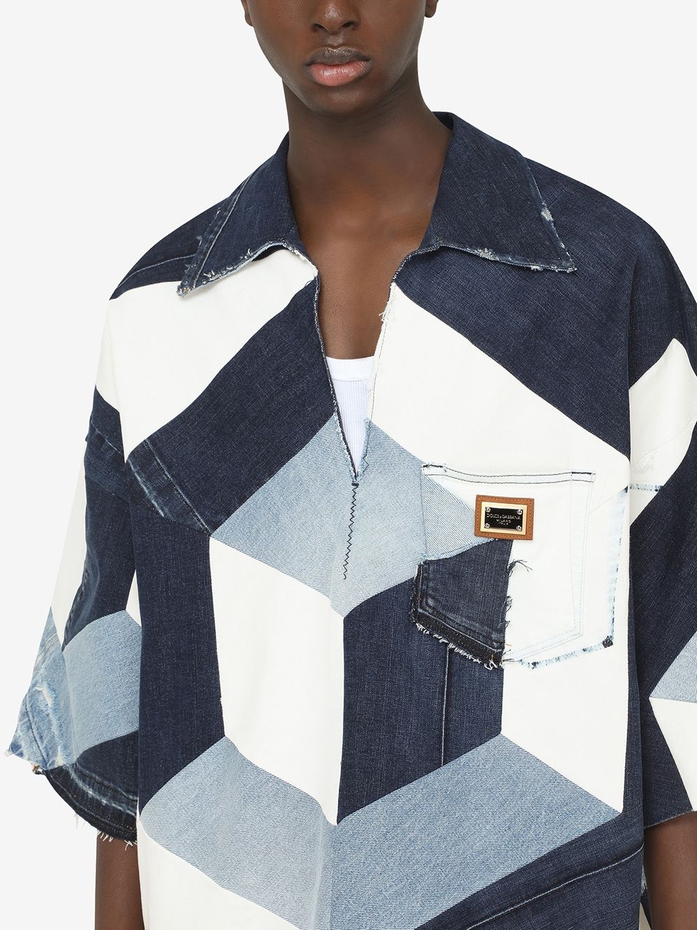 patchwork denim top - 5