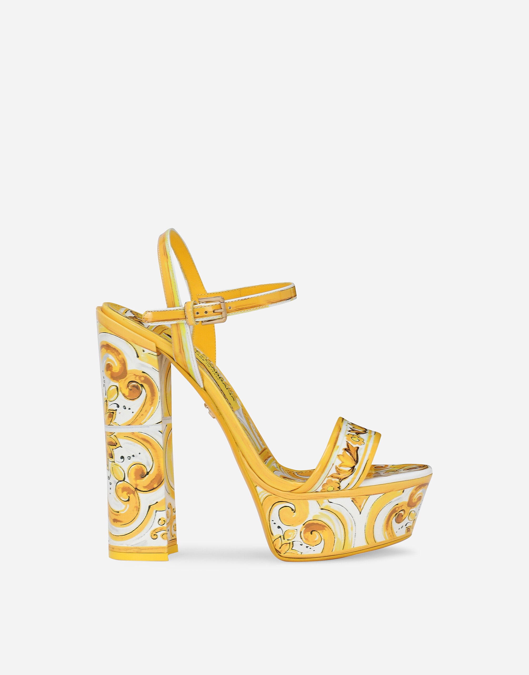 Polished calfskin platform sandals with majolica print - 1