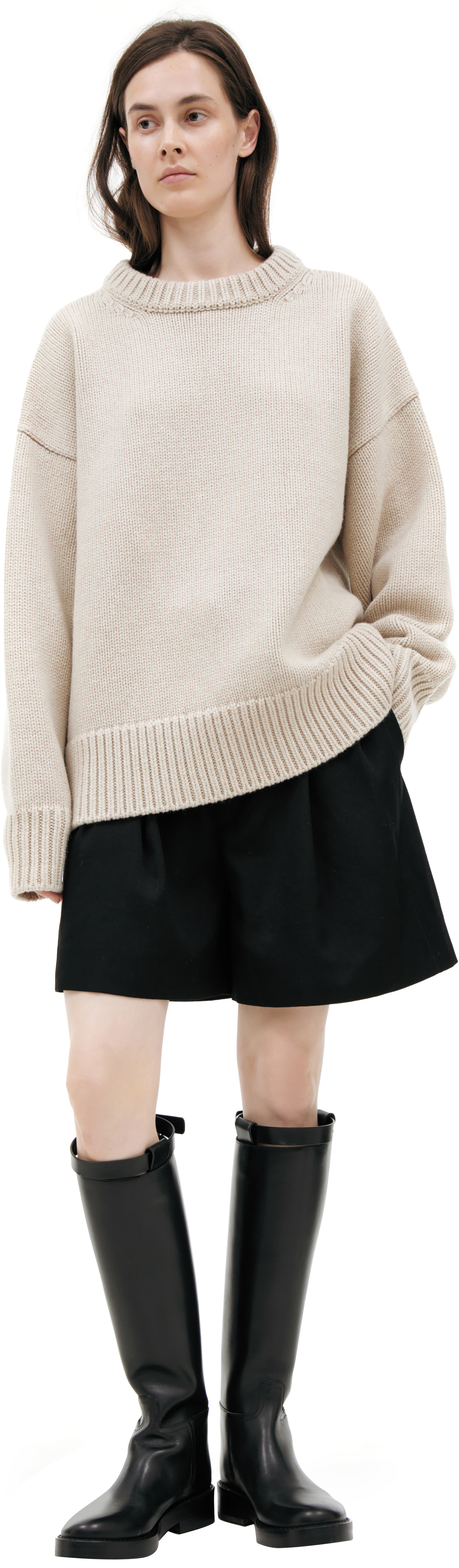BEIGE SWEATER WITH LARGE KNIT PATTERN - 1