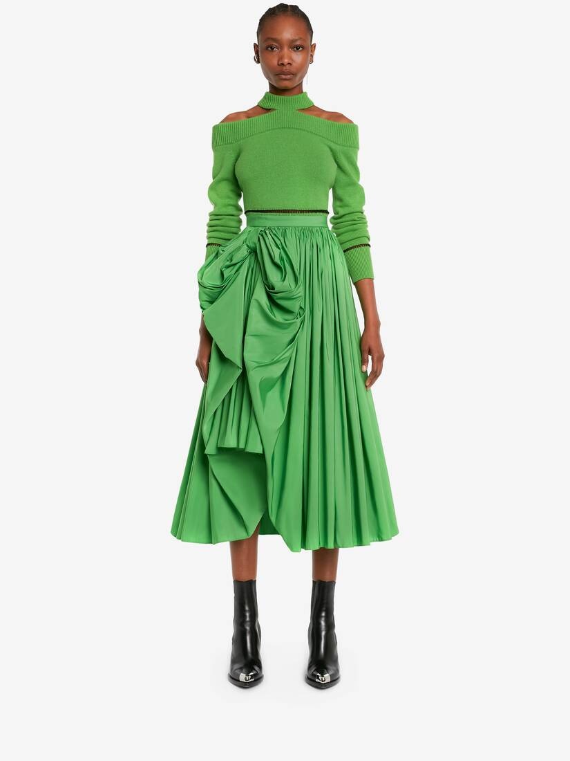 Women's Slashed Off-the-shoulder Jumper in Acid Green/black - 2