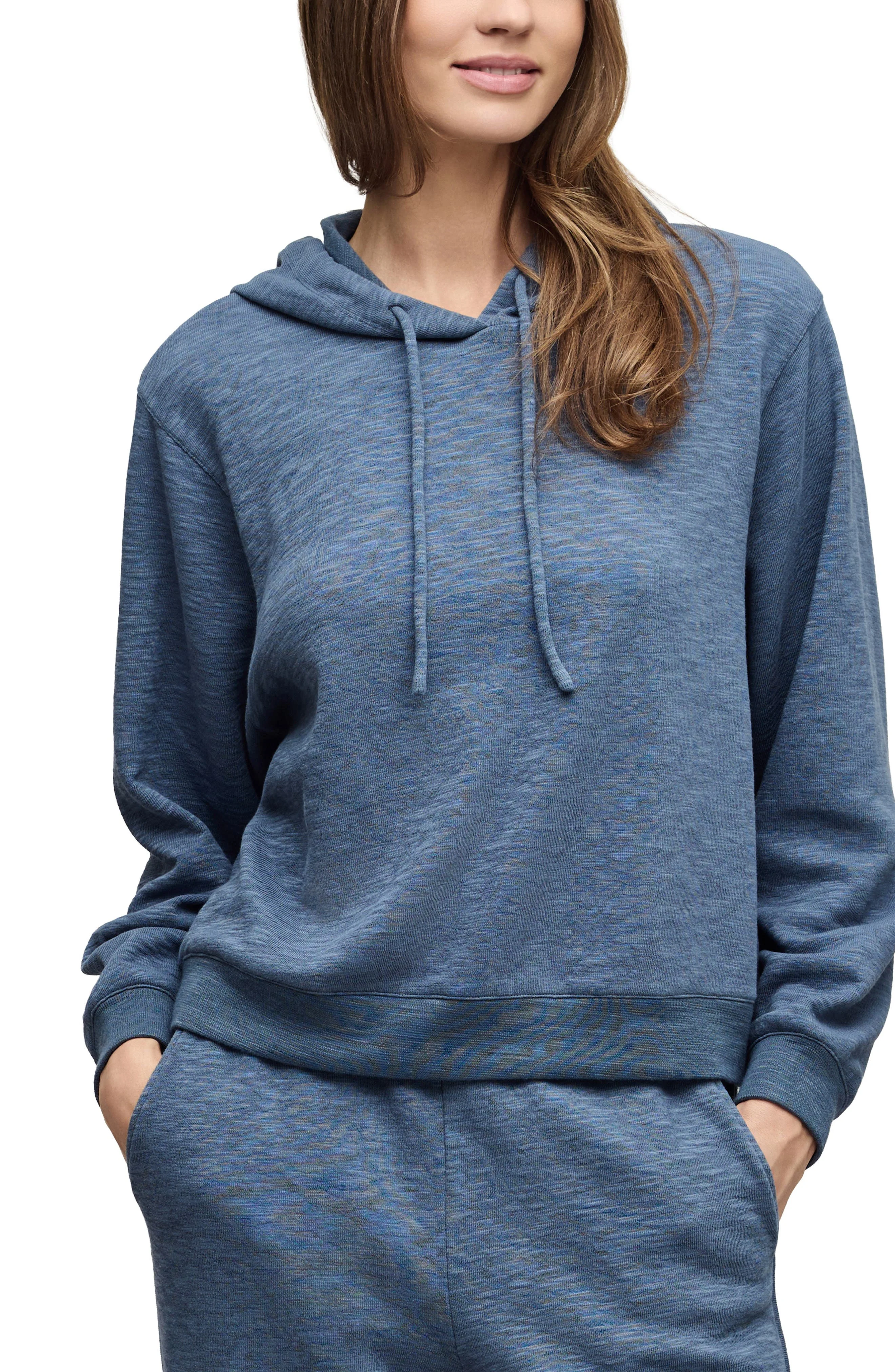 barefoot dreams Seamed Slub Cotton Blend Double Knit Hoodie in Indigo - 1