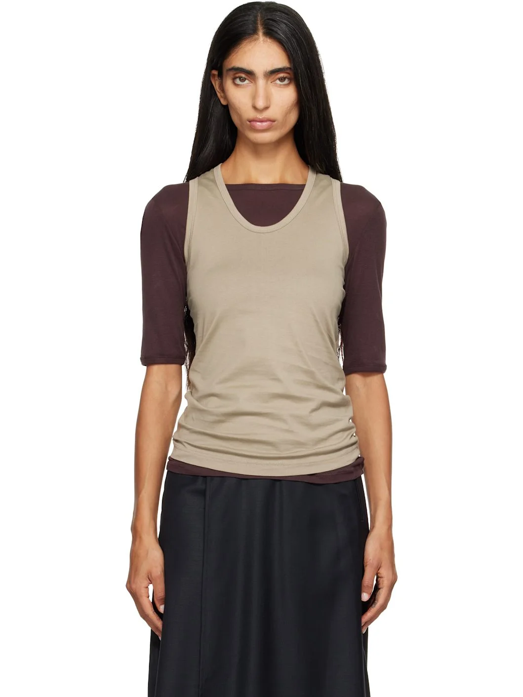 Khaki Suvin Cotton Tank Top - 1