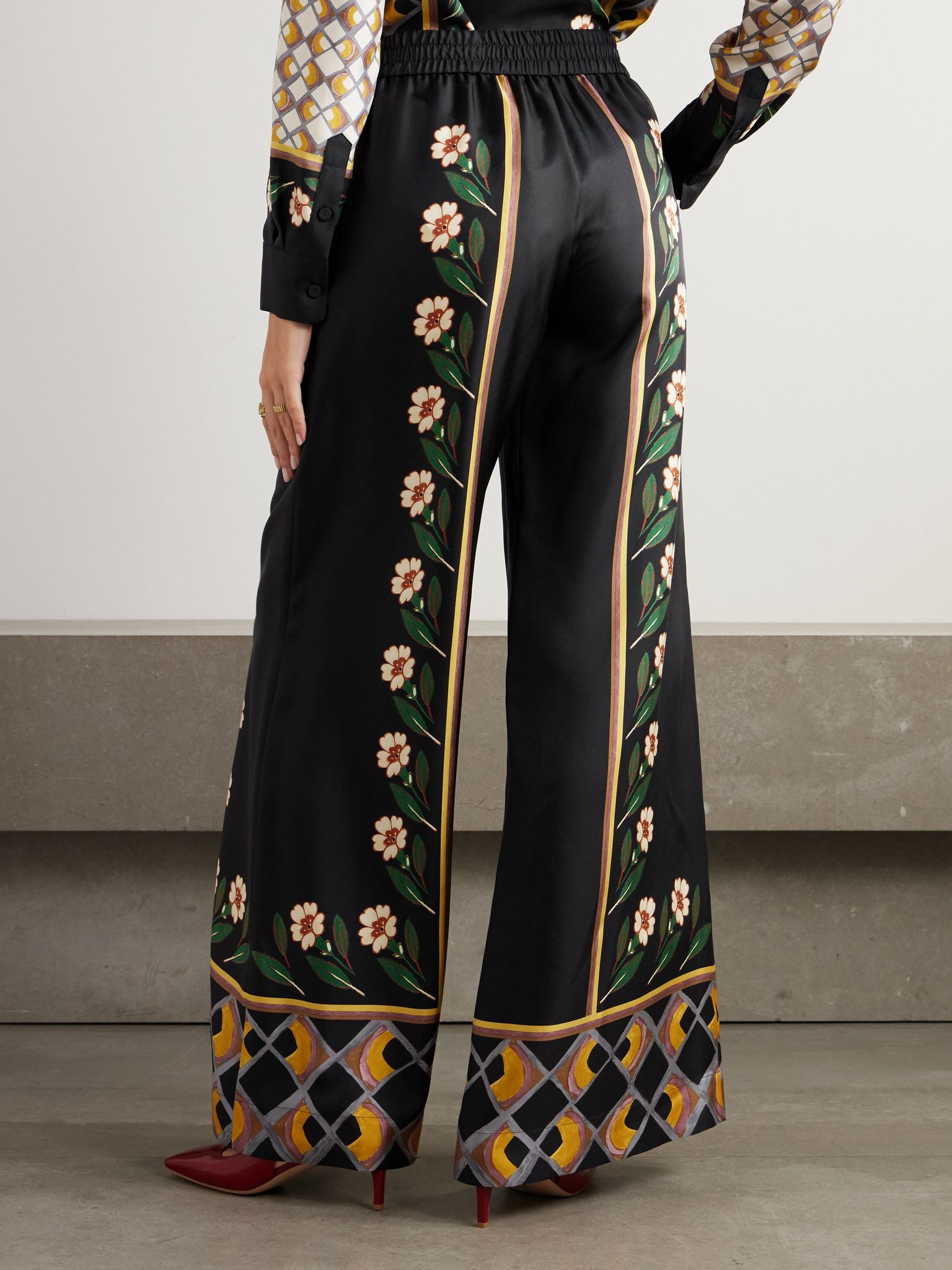 Icon Palazzo printed silk-twill wide-leg pants Black - 4