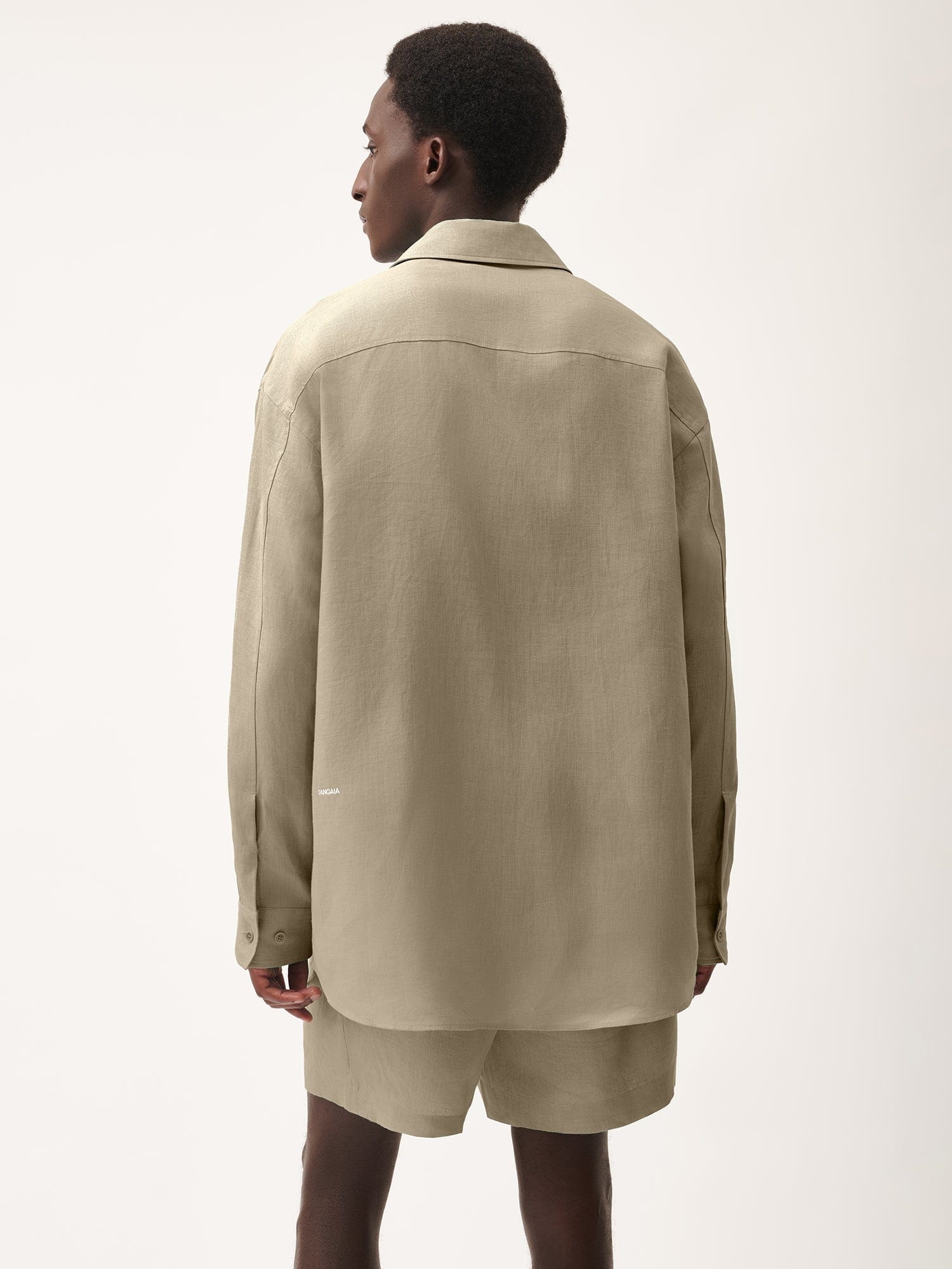 Mens DNA Linen Collared Long Sleeve Shirt - Cliff Beige - 3