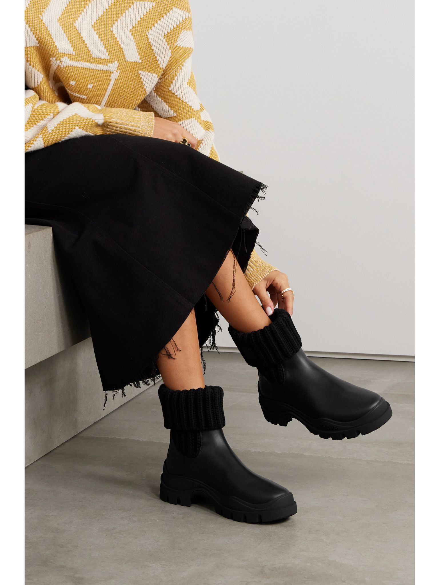 Larue ribbed-knit and leather ankle boots Black - 2