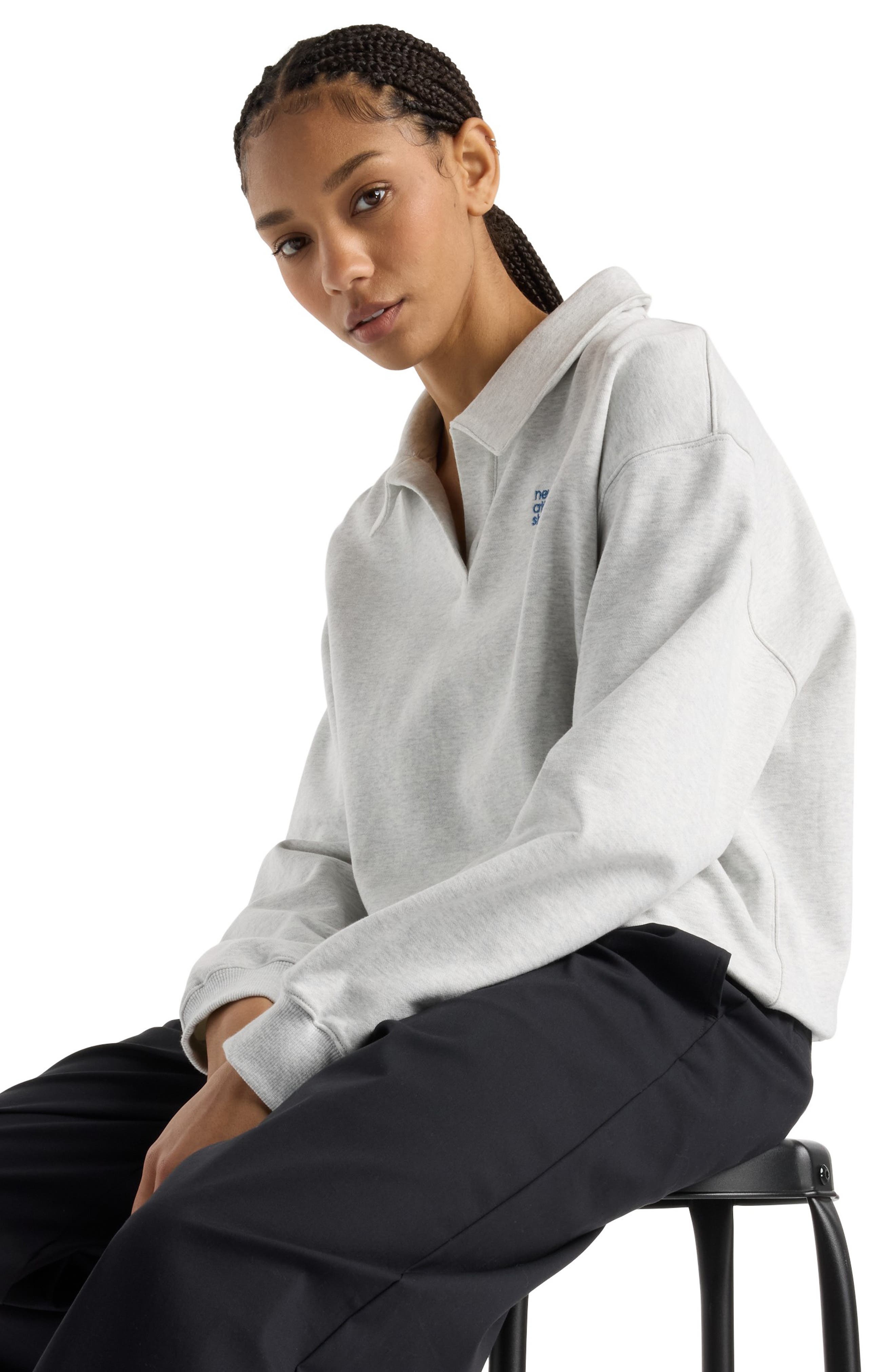 New Balance Oversize French Terry Polo Sweatshirt in Ash Heather at Nordstrom - 9