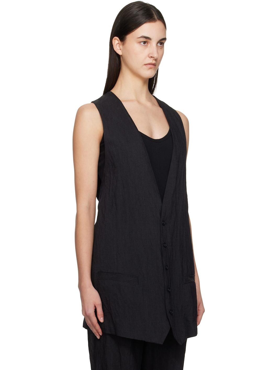 Black Crinkled Metallic Tailoring Vest - 2