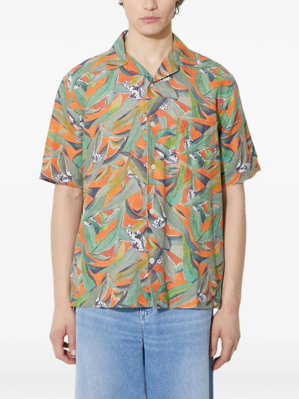 leaf-print short-sleeve shirt - 1