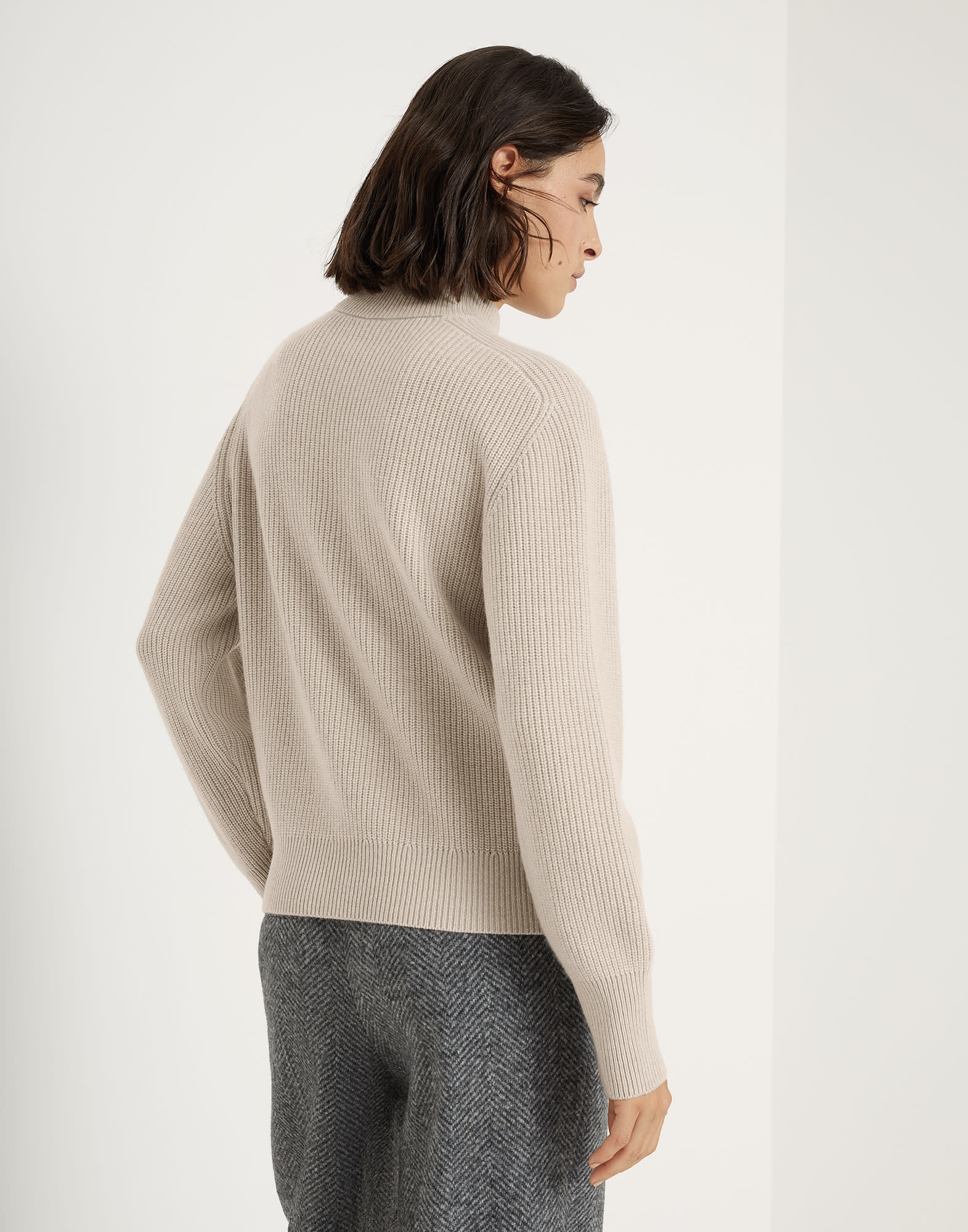 Cashmere English rib mock neck sweater with monili - 2