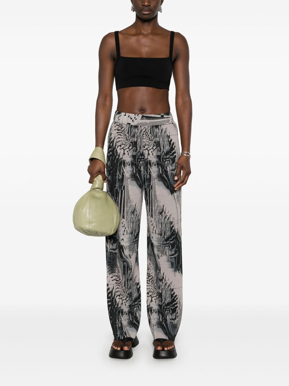 abstract-print plissé straight trousers - 2