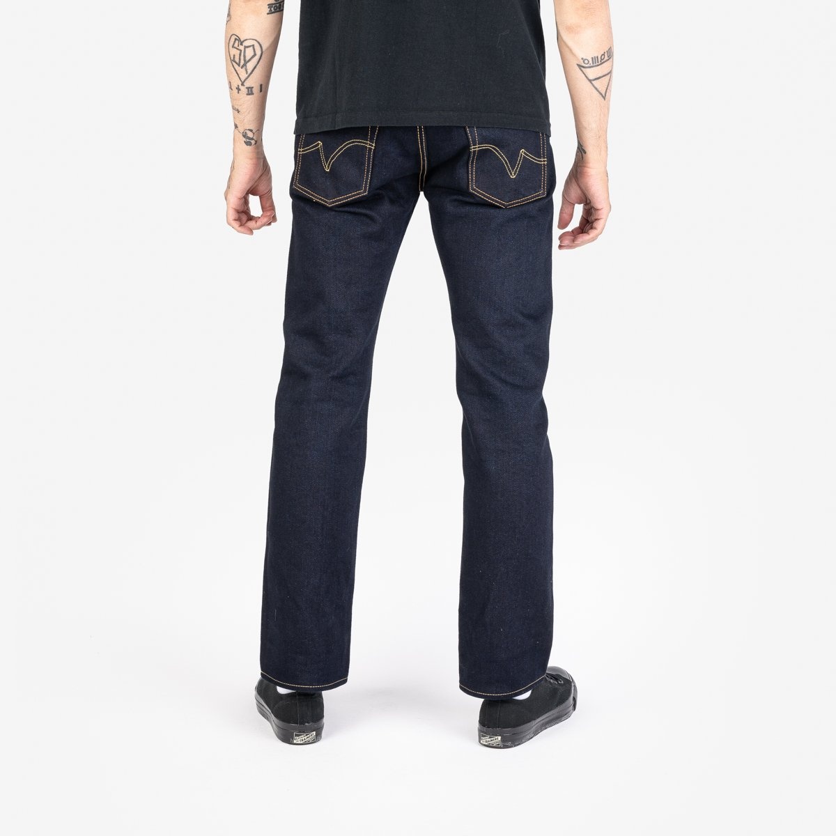 IH-666S-21ib 21oz Selvedge Denim Slim Straight Cut Jeans - Indigo/Black - 3