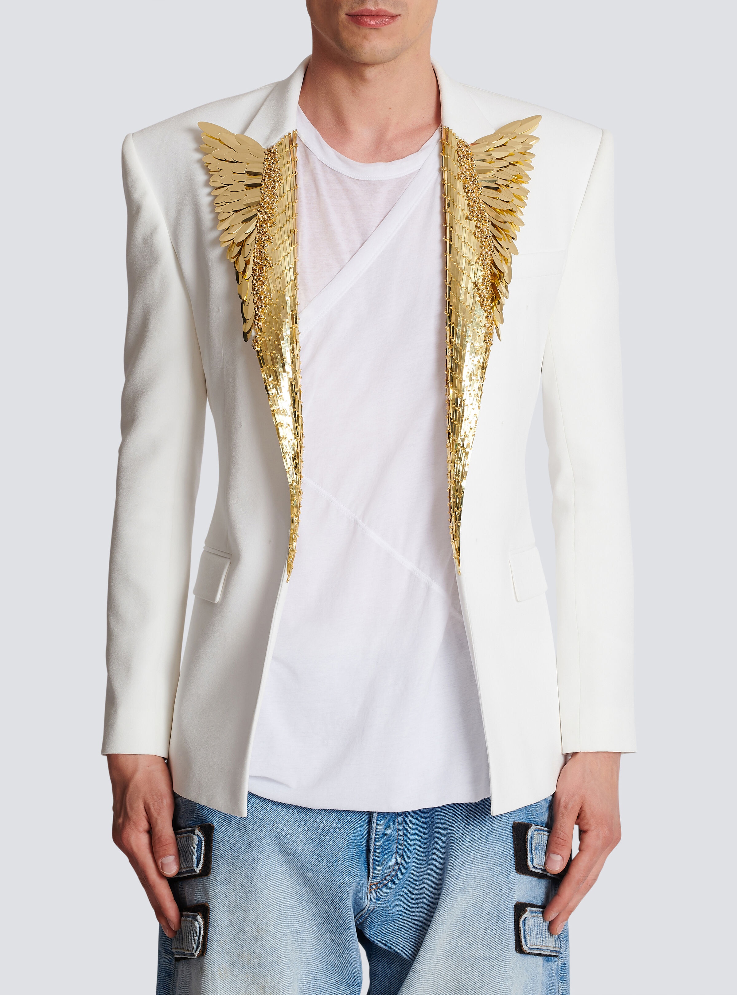 Blazer embroidered with gold feathers - 4