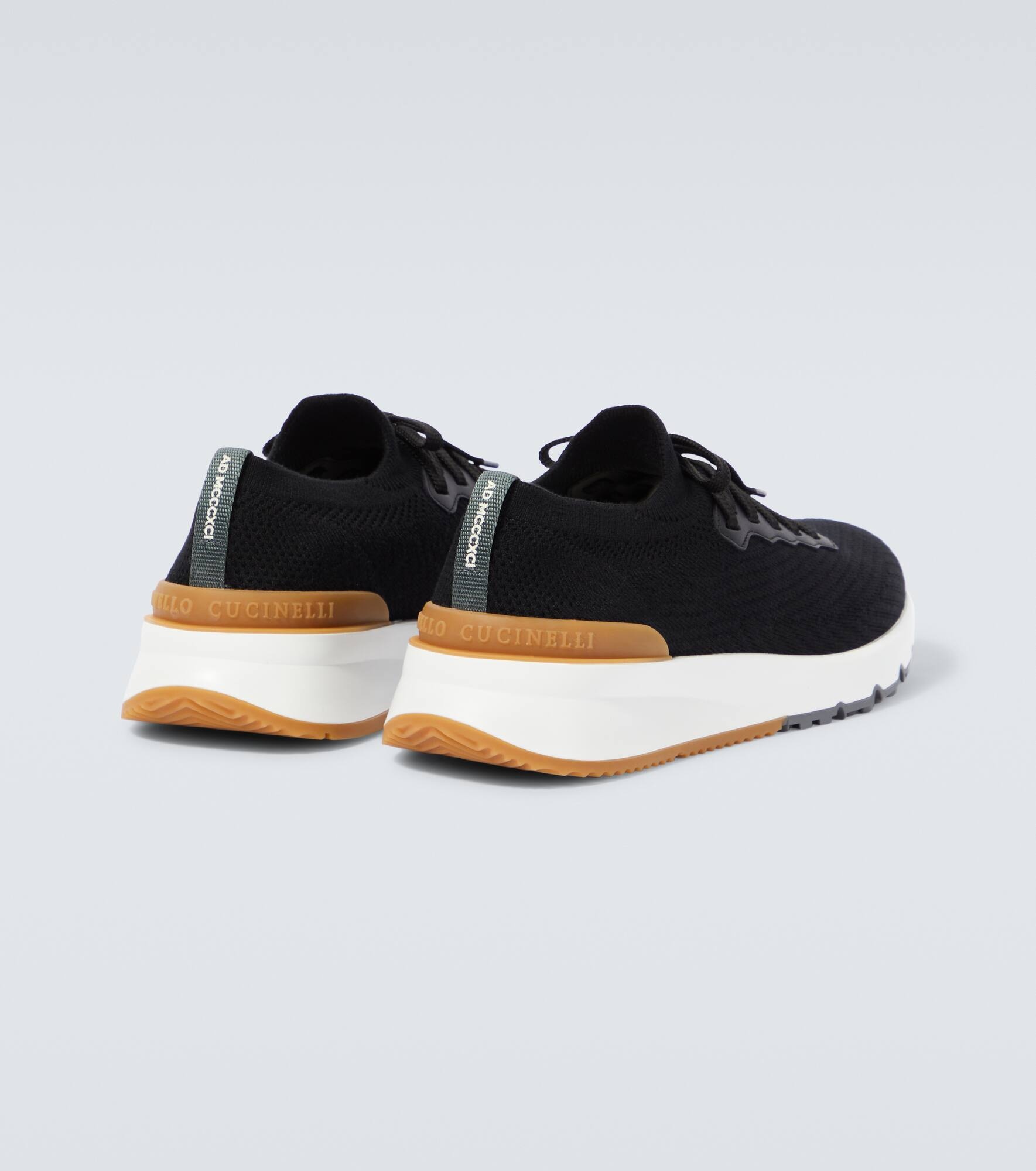 Leather-trimmed knit sneakers - 3