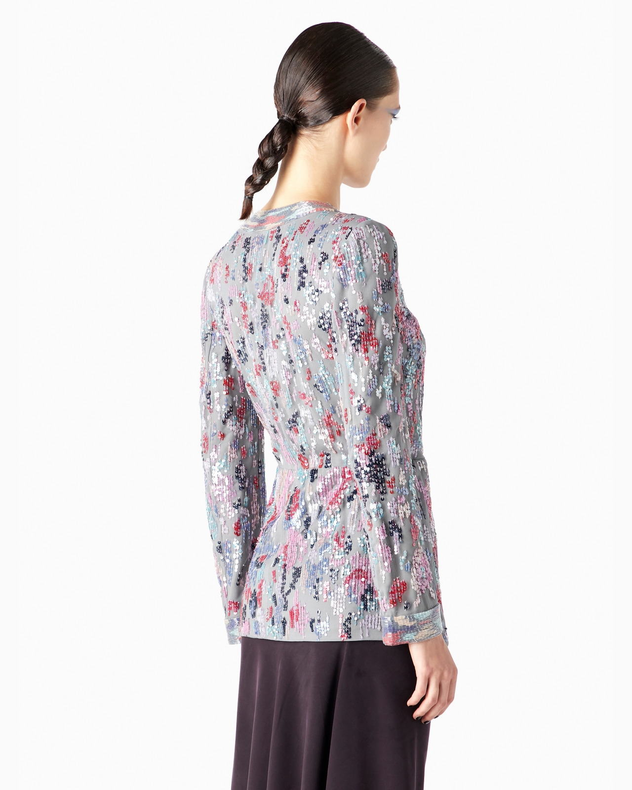 LONG TULLE JACKET WITH ALL-OVER EMBROIDERY - 3
